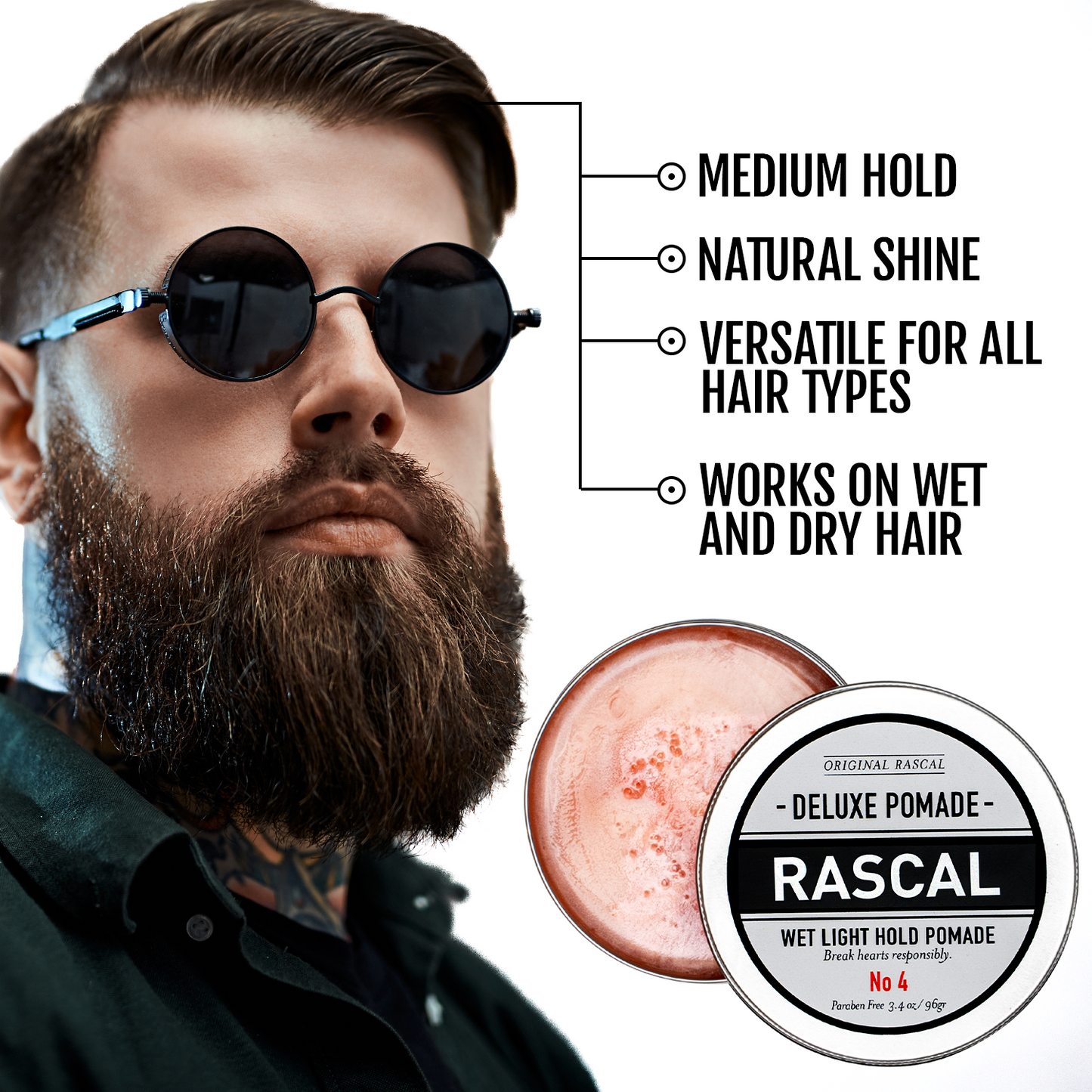 #4 Wet Look, Light Hold Pomade by Rascal Men's Grooming