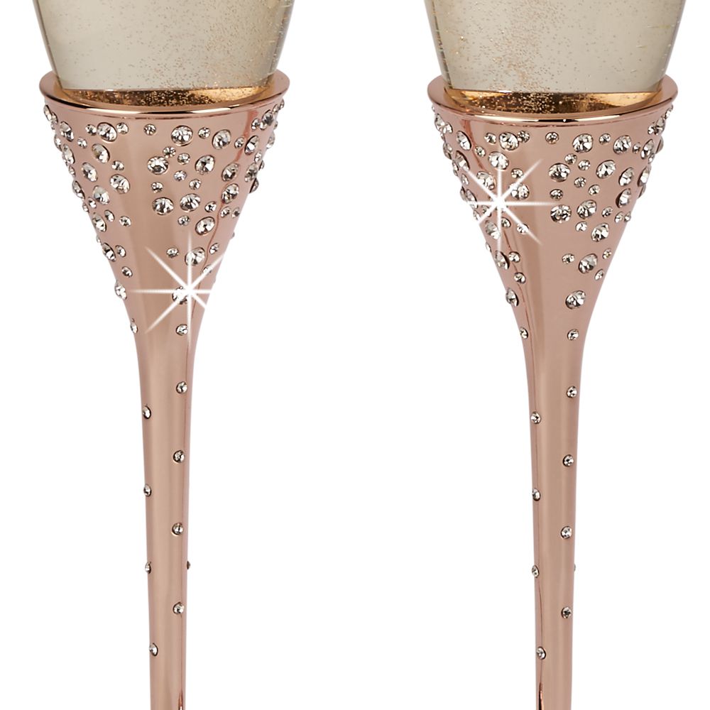 "Galaxy" Rose Gold Flutes, Pair 10.5" H